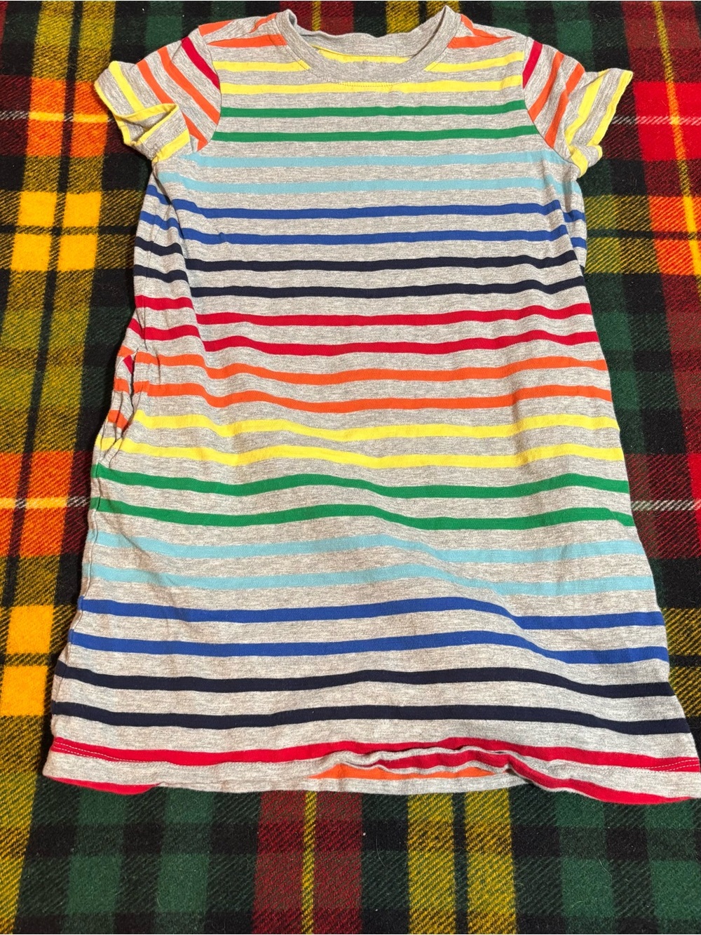 Primary T-Shirt Dress Classic Rainbow Stripe Gray Pockets